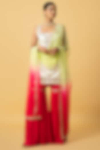 Fuchsia Pink Georgette Sharara Set by Quench A Thirst at Pernia's Pop Up Shop