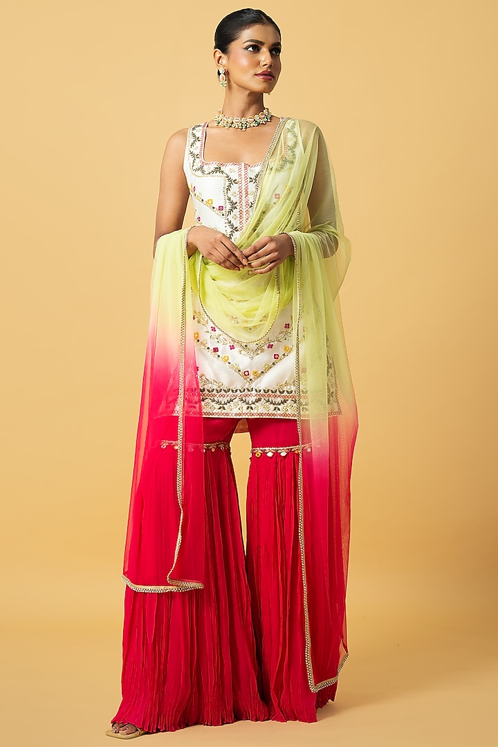 Fuchsia Pink Georgette Sharara Set by Quench A Thirst at Pernia's Pop Up Shop