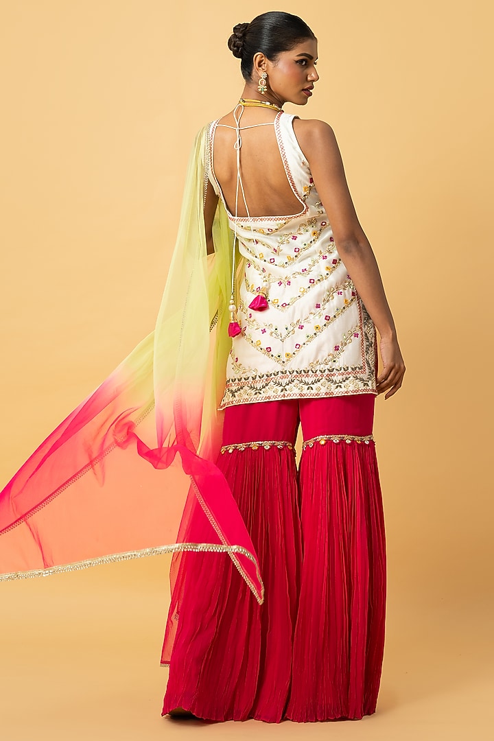 Fuchsia Pink Georgette Wedding Sharara Set by Quench A Thirst at Pernia's Pop Up Shop