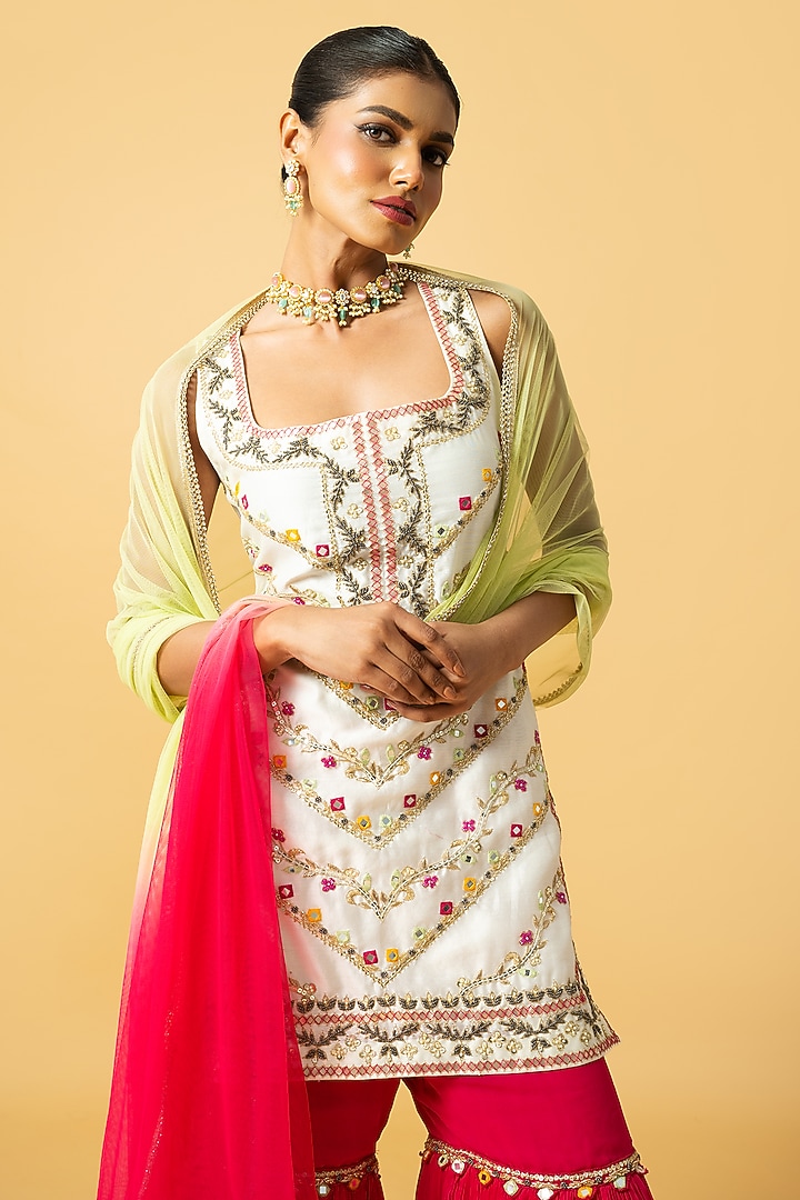 Fuchsia Pink Georgette Wedding Sharara Set by Quench A Thirst at Pernia's Pop Up Shop