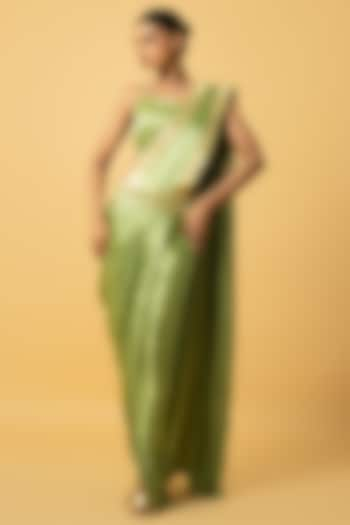 Mint Green Modal Satin Dhoti Saree Set by Quench A Thirst