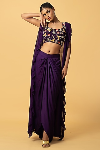 Violet Georgette Cape Set by Quench A Thirst