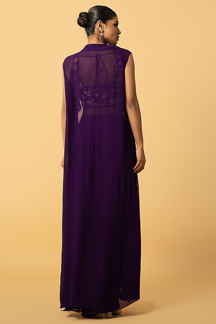 Violet Georgette Cape Set by Quench A Thirst at Pernia's Pop Up Shop