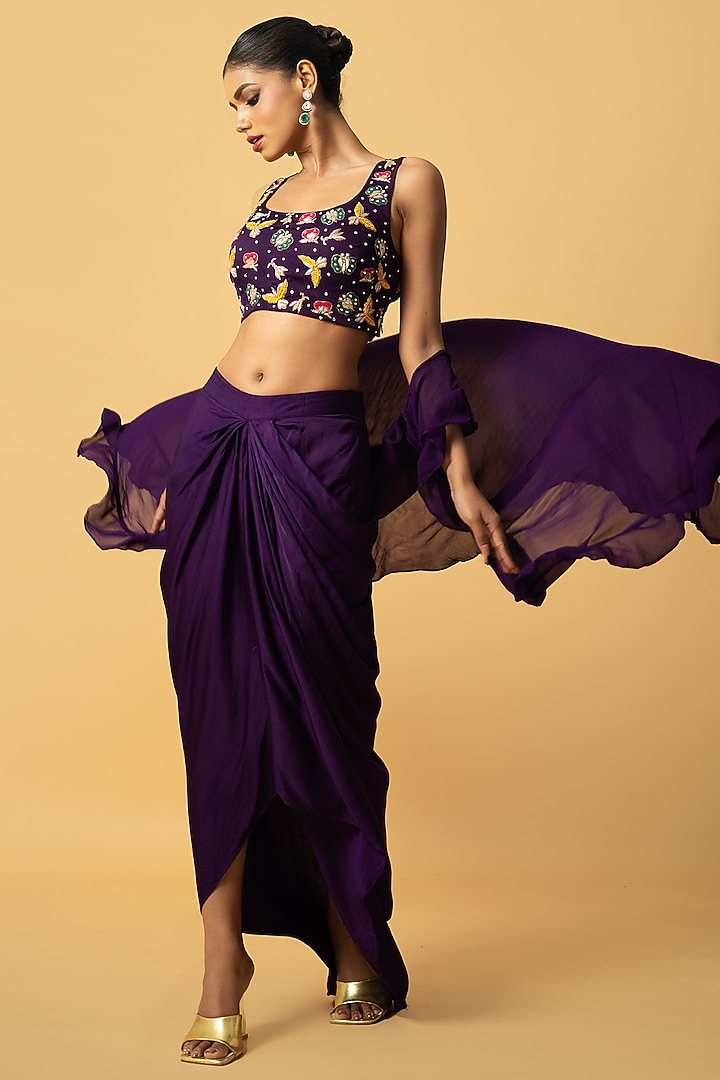 Violet Georgette Cape Set by Quench A Thirst at Pernia's Pop Up Shop