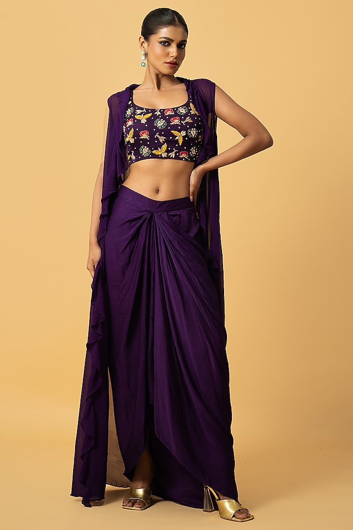 Violet Georgette Cape Set by Quench A Thirst at Pernia's Pop Up Shop