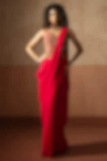 Fuchsia Georgette Pre-Stitched Draped Wedding Saree Set by Quench A Thirst at Pernia's Pop Up Shop