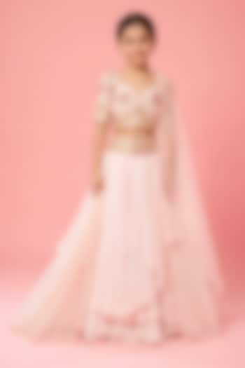 Baby Pink Organza Hand Embroidered Lehenga Set For Girls by Quench A Thirst Kids at Pernia's Pop Up Shop