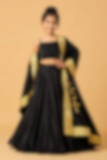 Black Modal Silk Lehenga Set For Girls by Quench A Thirst Kids at Pernia's Pop Up Shop