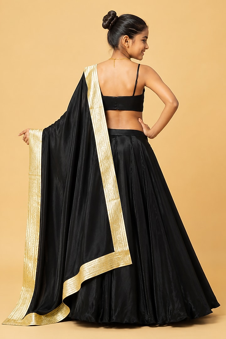 Black Modal Silk Lehenga Set For Girls by Quench A Thirst Kids at Pernia's Pop Up Shop