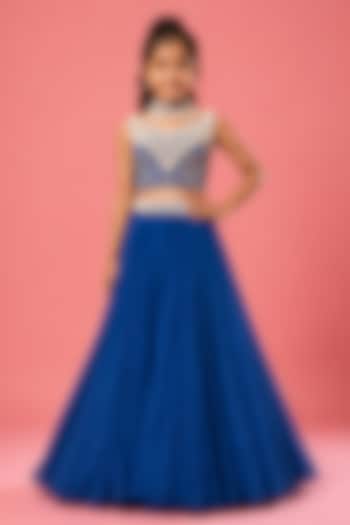 Blue Pure Georgette Pearl Embroidered Lehenga Set For Girls by Quench A Thirst Kids at Pernia's Pop Up Shop