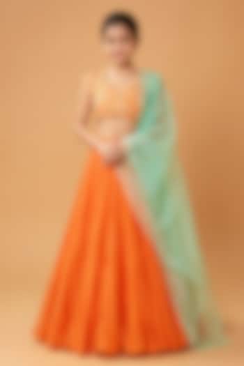 Orange Modal Satin Cutdana Embroidered Lehenga Set For Girls by Quench A Thirst Kids at Pernia's Pop Up Shop