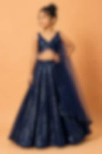 Deep Blue Georgette Sequin Embroidered Lehenga Set For Girls by Quench A Thirst Kids at Pernia's Pop Up Shop
