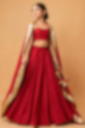 Red Modal Satin Lehenga Set For Girls by Quench A Thirst Kids at Pernia's Pop Up Shop