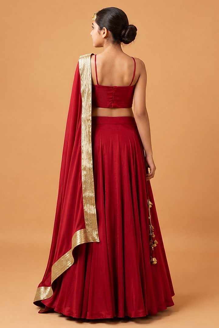 Red Modal Satin Lehenga Set For Girls by Quench A Thirst Kids at Pernia's Pop Up Shop