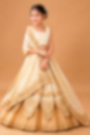 Golden Ombre Modal Satin Zari Thread Embellished Lehenga Set For Girls by Quench A Thirst Kids at Pernia's Pop Up Shop