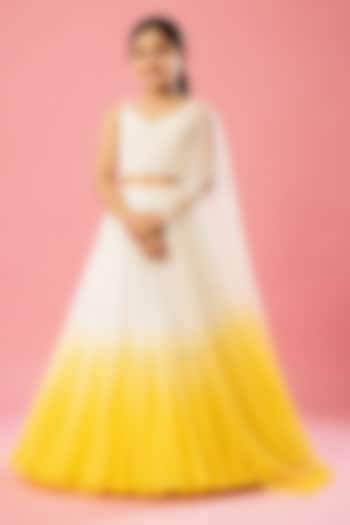 Yellow Ombre & Ivory Pure Georgette Lehenga Set For Girls by Quench A Thirst Kids at Pernia's Pop Up Shop