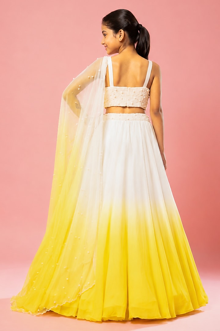 Yellow Ombre & Ivory Pure Georgette Lehenga Set For Girls by Quench A Thirst Kids at Pernia's Pop Up Shop