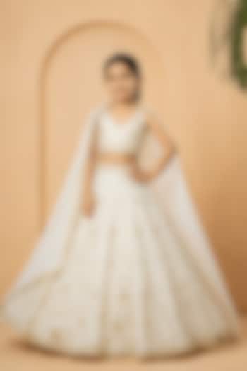 Ivory Modal Satin Mirror Embellished Lehenga Set For Girls by Quench A Thirst Kids at Pernia's Pop Up Shop