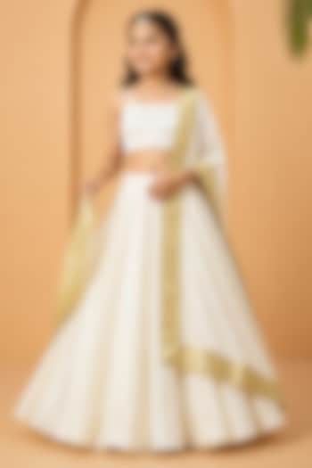 Ivory Modal Satin Lehenga Set For Girls by Quench A Thirst Kids at Pernia's Pop Up Shop