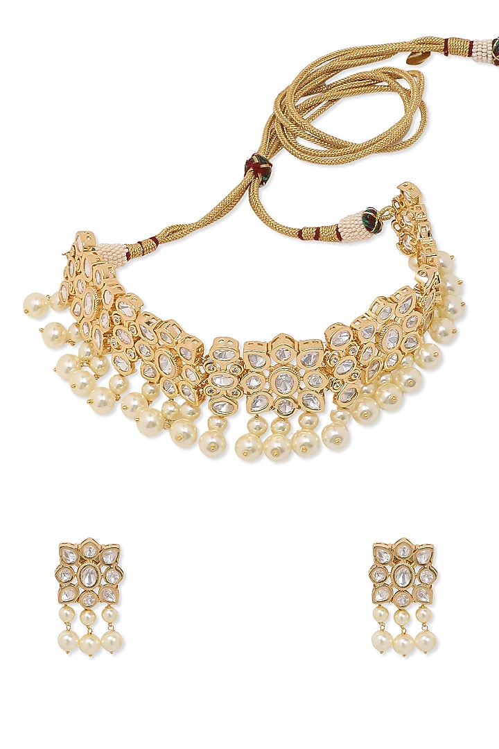 Gold Finish Pearl Choker Necklace Set by Queen Be at Pernia's Pop Up Shop