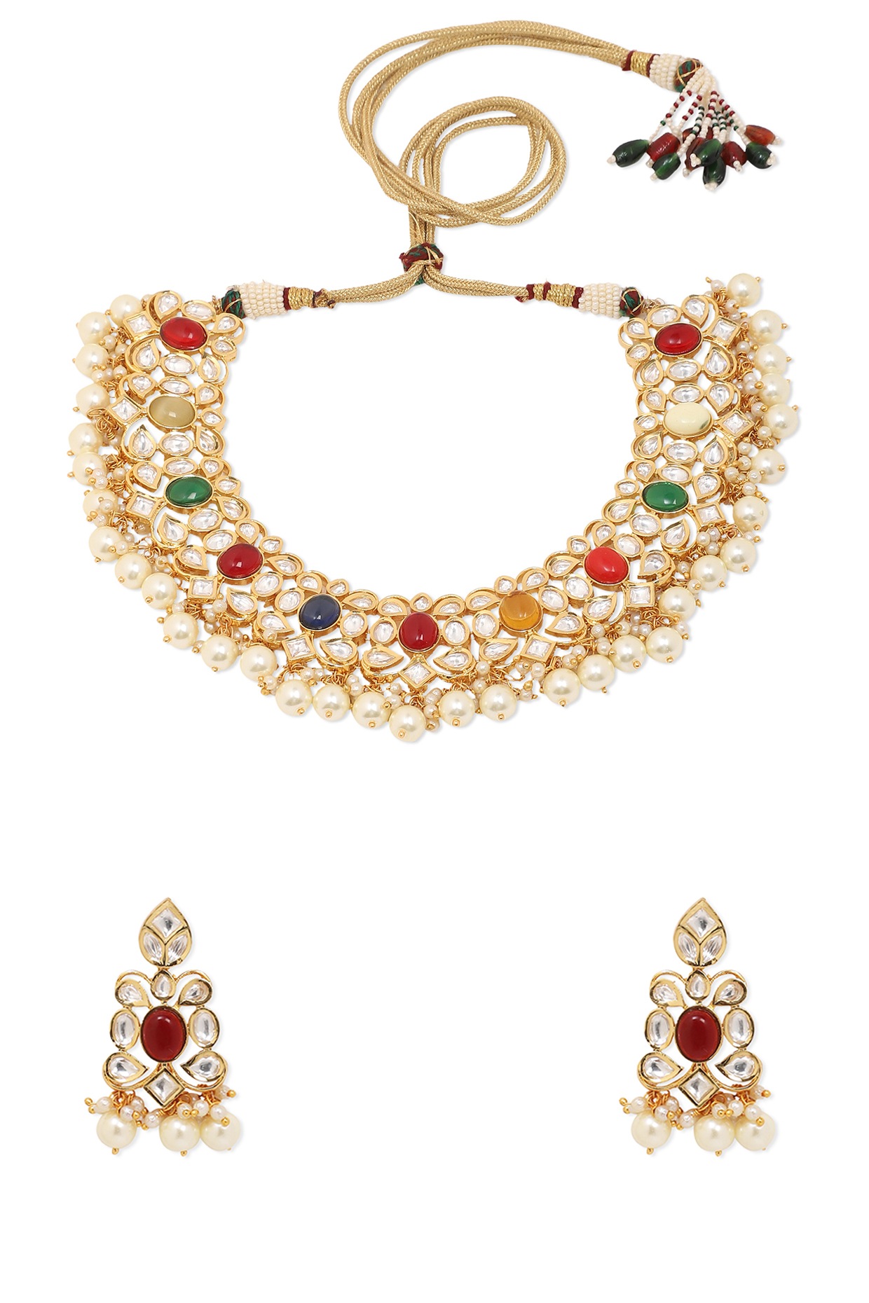 Multi-Colored Navratna Necklace Set 