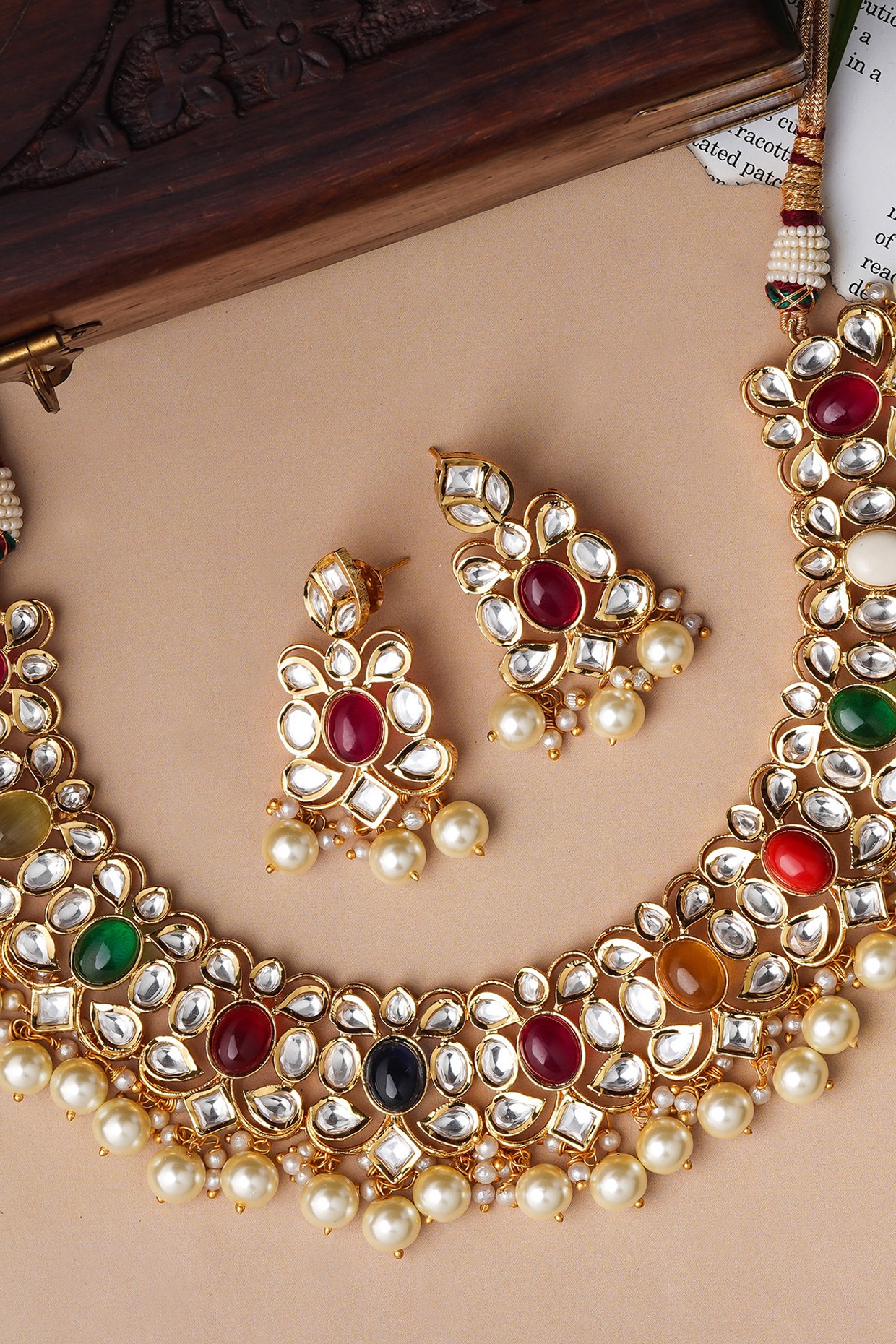 Gold navaratna necklace sets on sale price