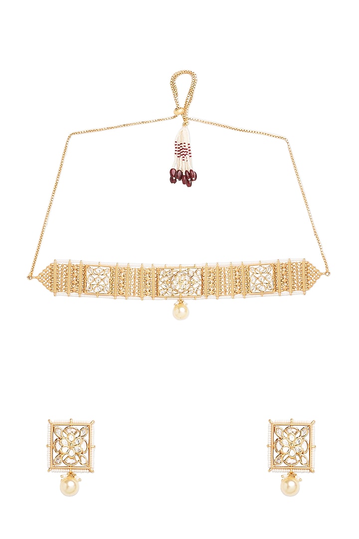 Gold Finish Choker Necklace Set by Queen Be at Pernia's Pop Up Shop