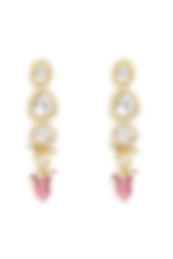 Gold Finish Carnation Pink Stone Necklace Set by Queen Be at Pernia's Pop Up Shop