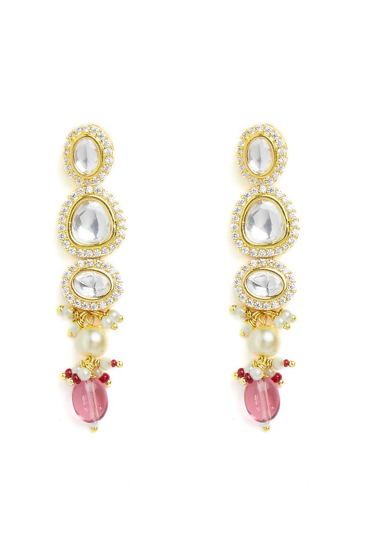 Gold Finish Carnation Pink Stone Necklace Set by Queen Be at Pernia's Pop Up Shop