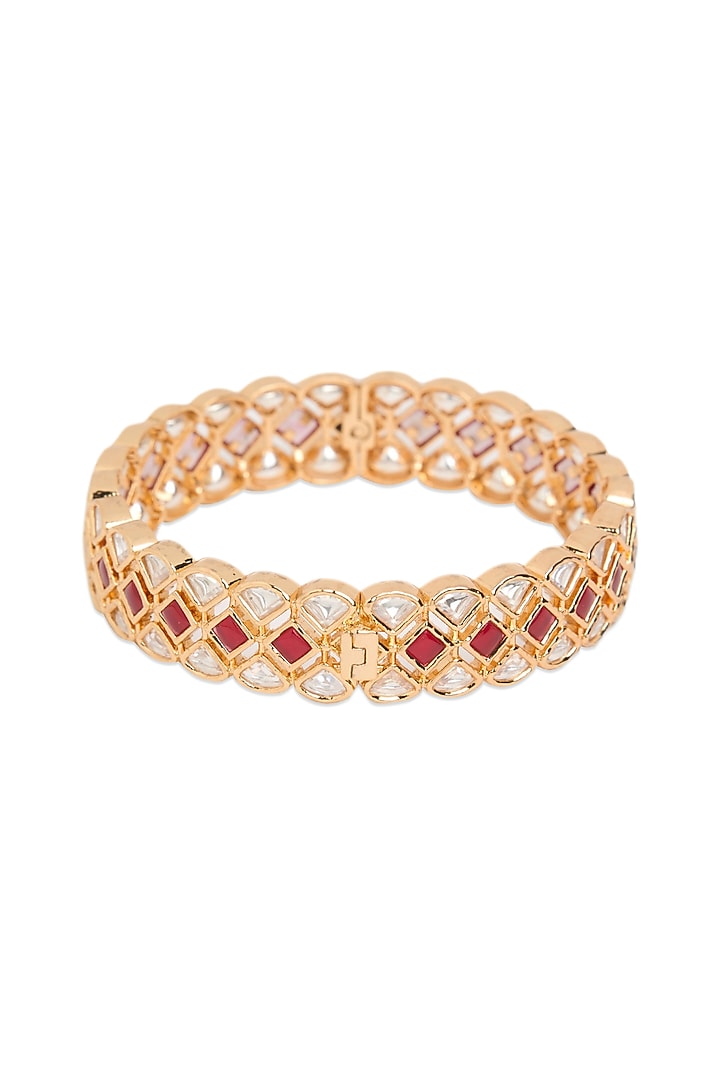 Gold Finish Kundan Polki & Red Stone Kada by Queen Be at Pernia's Pop Up Shop