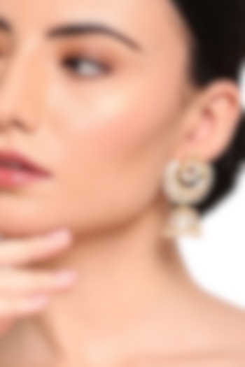 Gold Finish Kundan Polki Handcrafted Jhumka Earrings by Queen Be at Pernia's Pop Up Shop