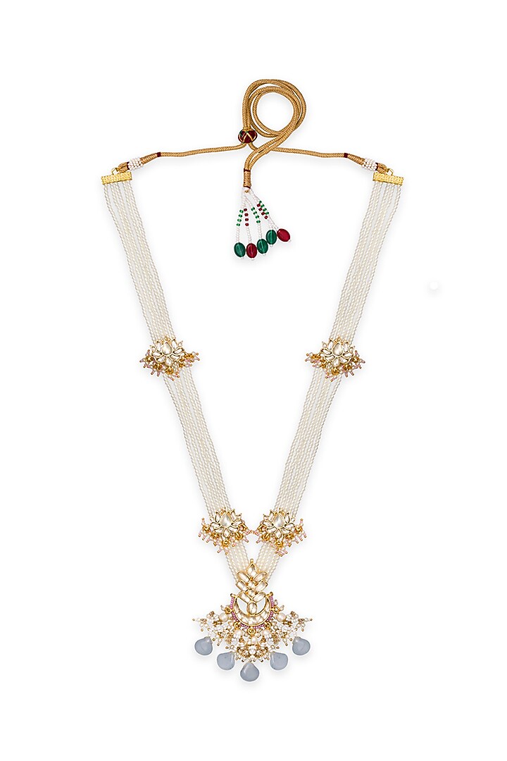 Gold Finish Blue Beaded Long Necklace by Queen Be at Pernia's Pop Up Shop