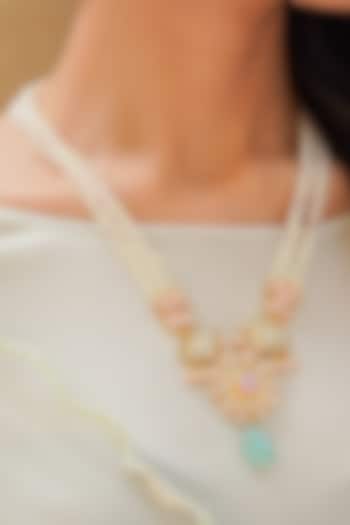 Gold Finish Semi-Precious Green Stone Long Necklace by Queen Be at Pernia's Pop Up Shop