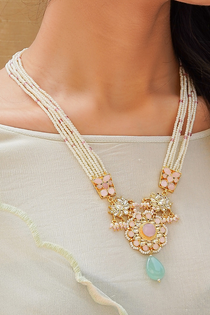 Gold Finish Semi-Precious Green Stone Long Necklace by Queen Be at Pernia's Pop Up Shop