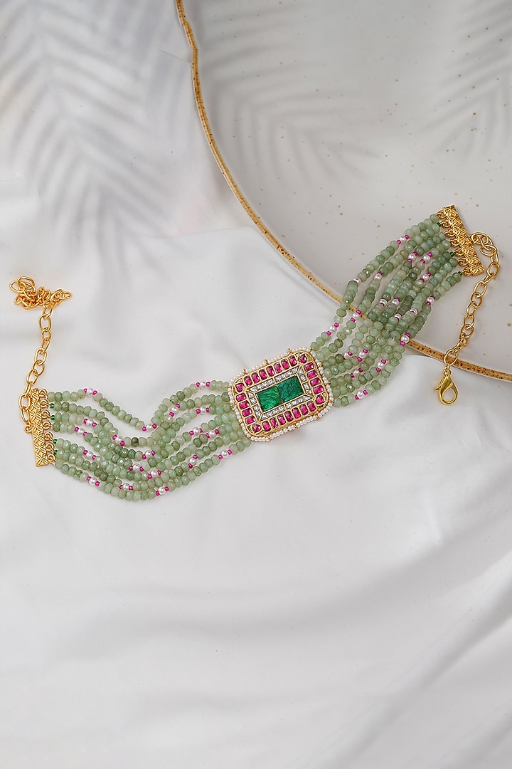 Gold Finish Pearl Choker Necklace In 18 Kt Gold by Queen Be at Pernia's Pop Up Shop