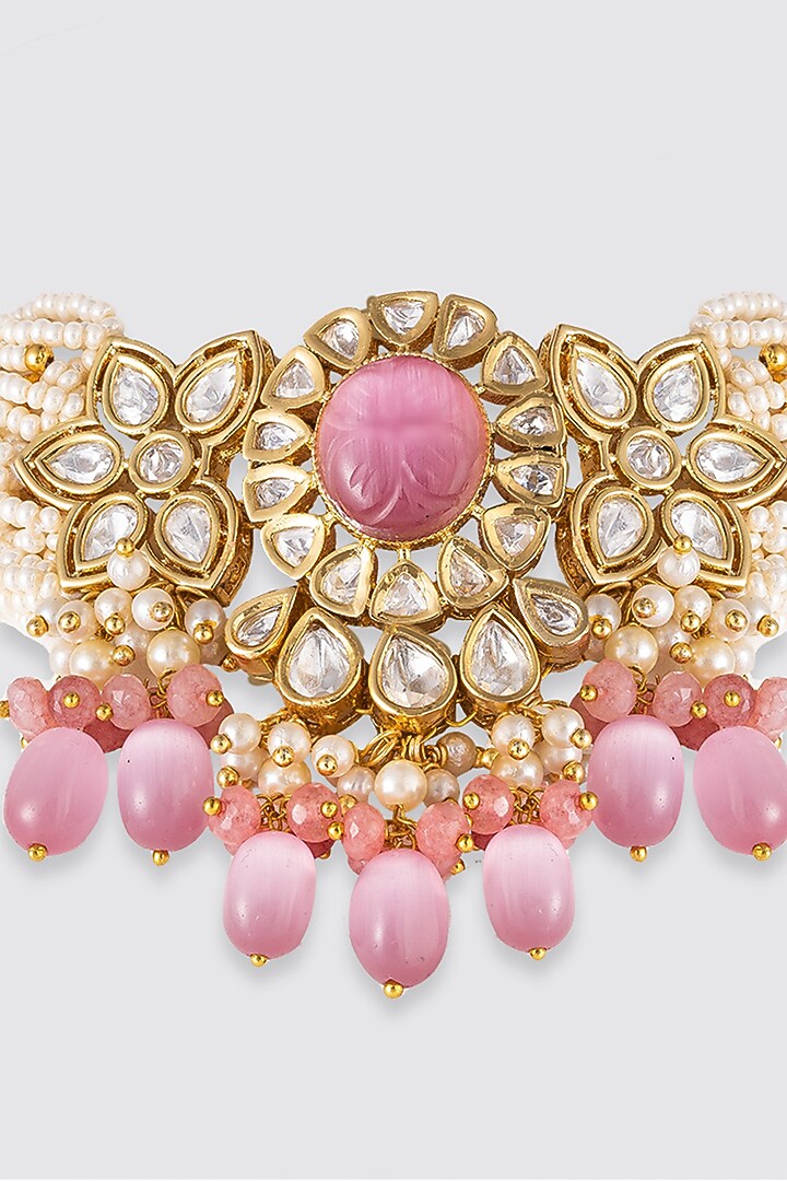 Gold Finish Pearl Necklace Set by Queen Be at Pernia's Pop Up Shop