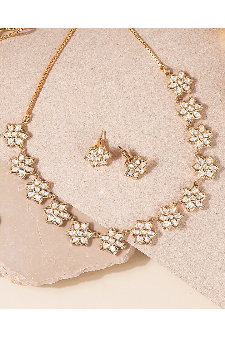 Gold Finish Zircons Necklace Set by Queen Be