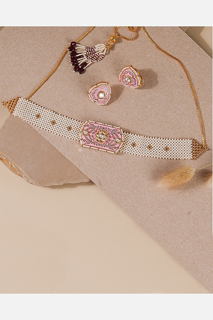 Gold Finish Handcrafted Pearl Necklace Set by Queen Be at Pernia's Pop Up Shop
