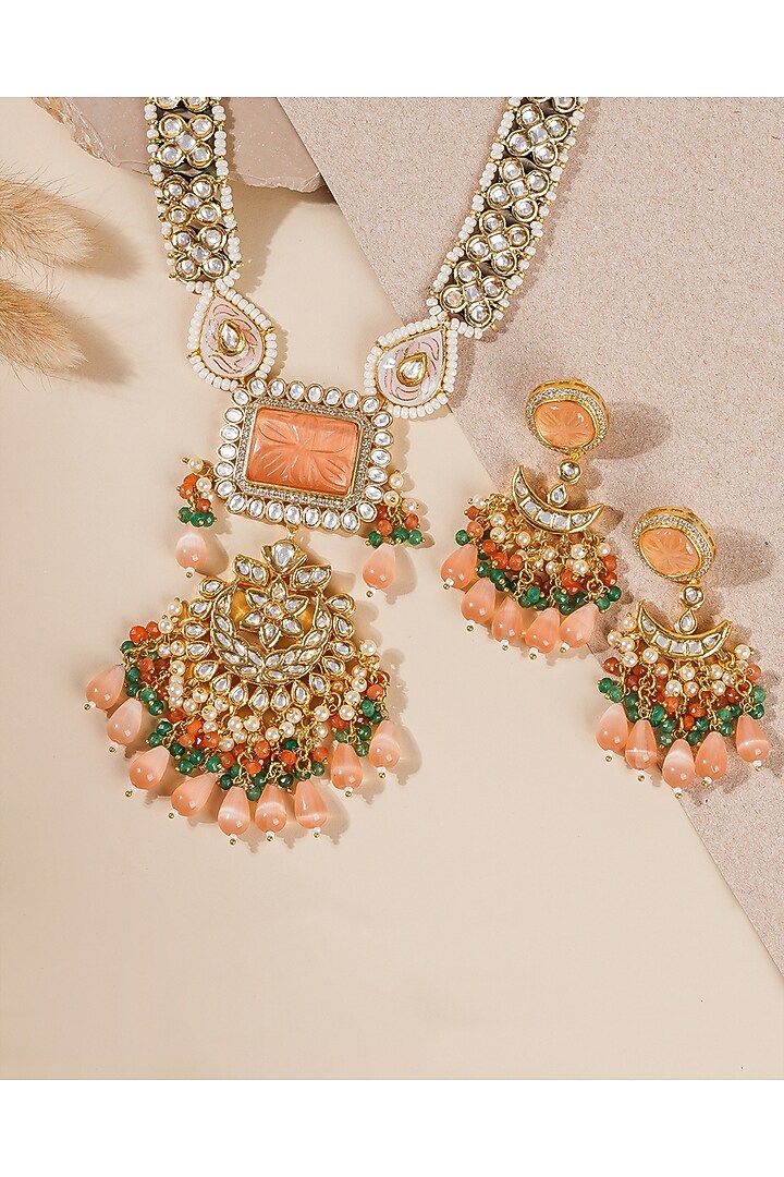 Gold Finish Necklace Set With Multi-Colored Stones by Queen Be at Pernia's Pop Up Shop