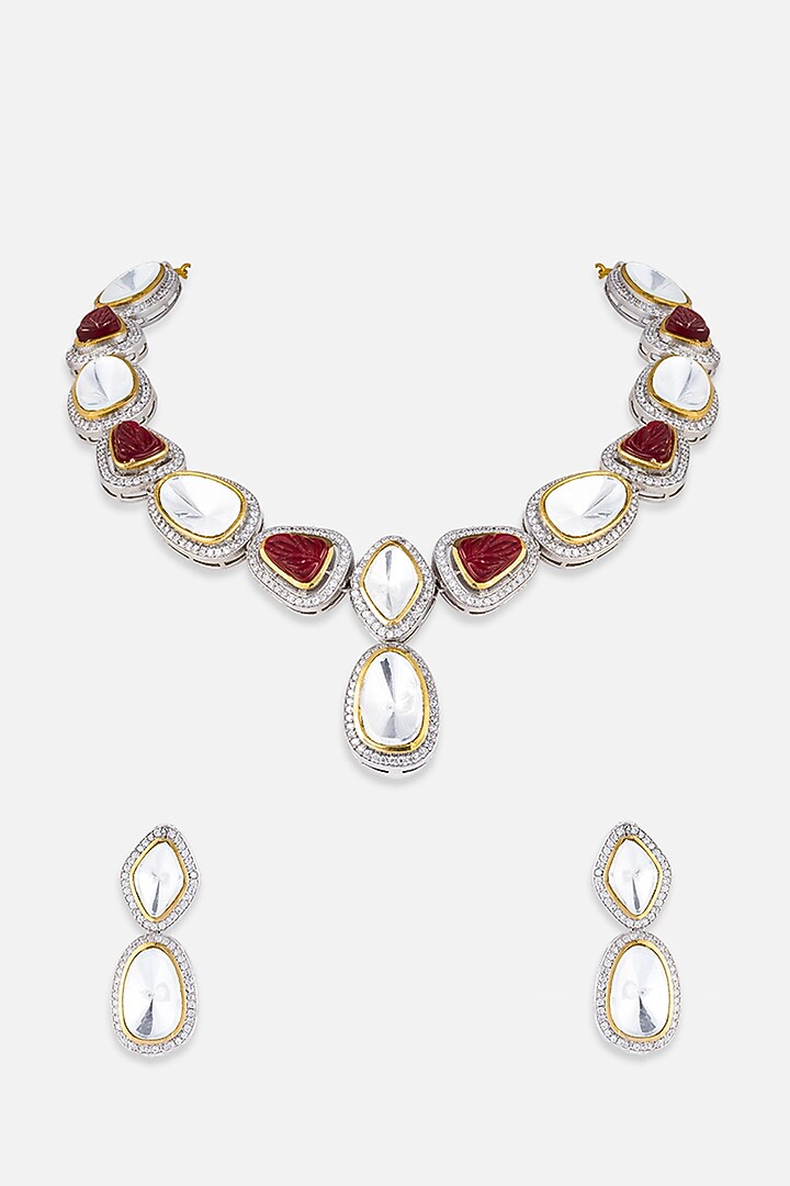 Gold Finish Diamond Necklace Set by Queen Be at Pernia's Pop Up Shop
