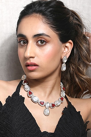 Gold Finish Diamond Necklace Set by Queen Be