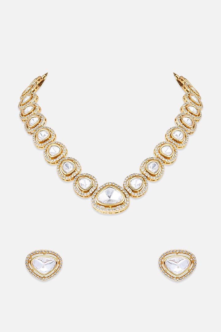 Gold Finish Handcrafted Diamonds Necklace Set by Queen Be at Pernia's Pop Up Shop
