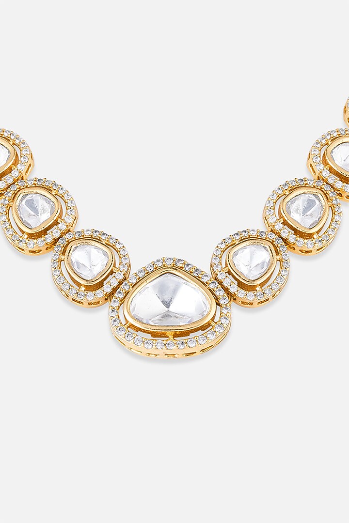 Gold Finish Handcrafted Diamonds Necklace Set by Queen Be at Pernia's Pop Up Shop