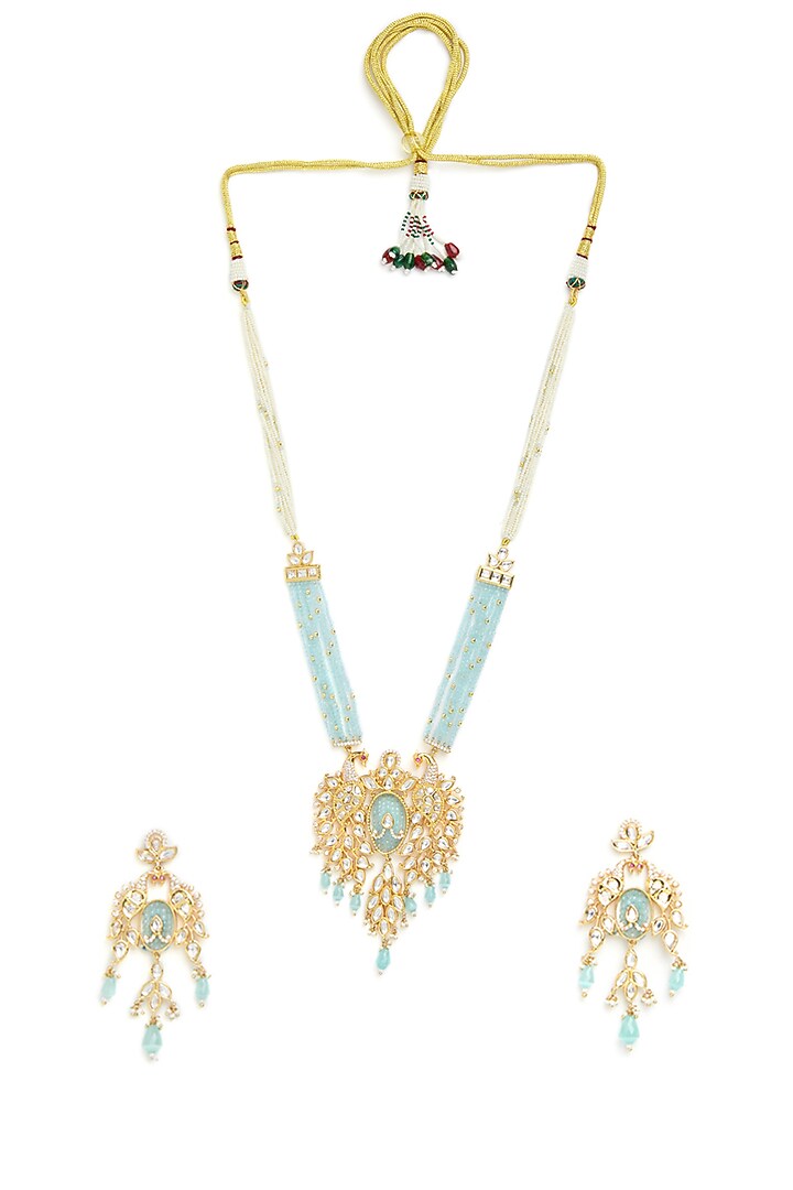 Gold Finish Turquoise Stones Necklace Set by Queen Be at Pernia's Pop Up Shop
