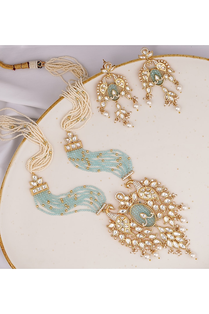 Gold Finish Turquoise Stones Necklace Set by Queen Be at Pernia's Pop Up Shop