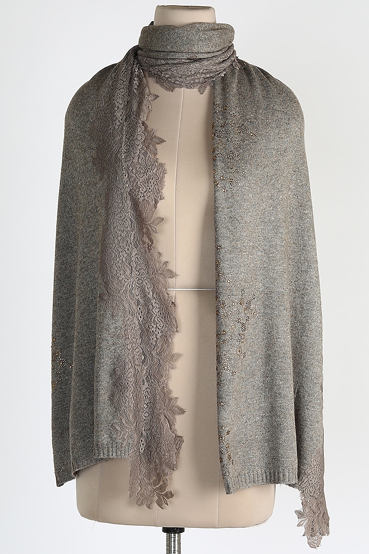 Greyish Brown Knitted Woolen Shawl by Queenmark