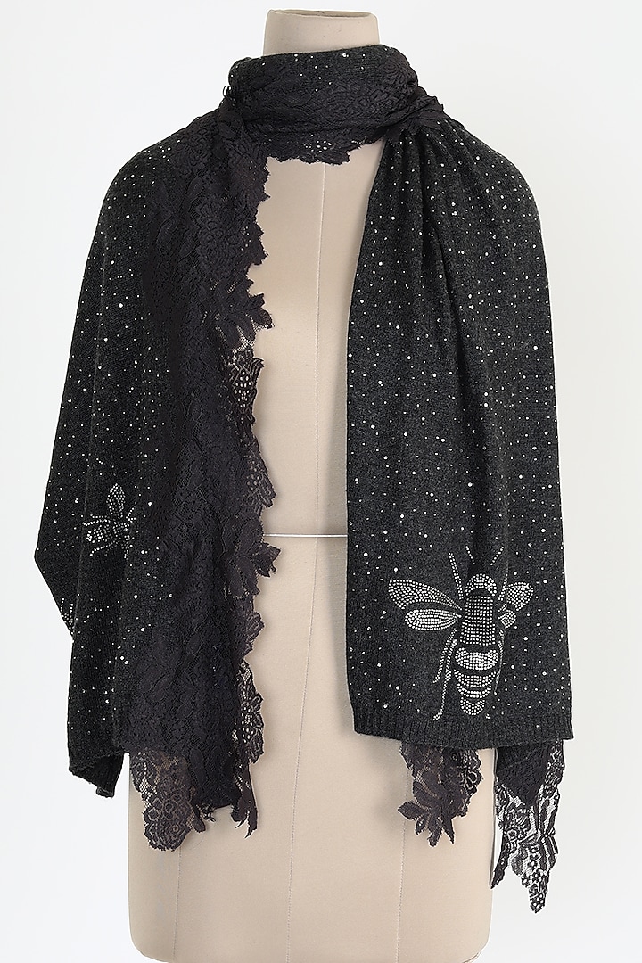 Charcoal Black Knitted Woolen Shawl by Queenmark at Pernia's Pop Up Shop