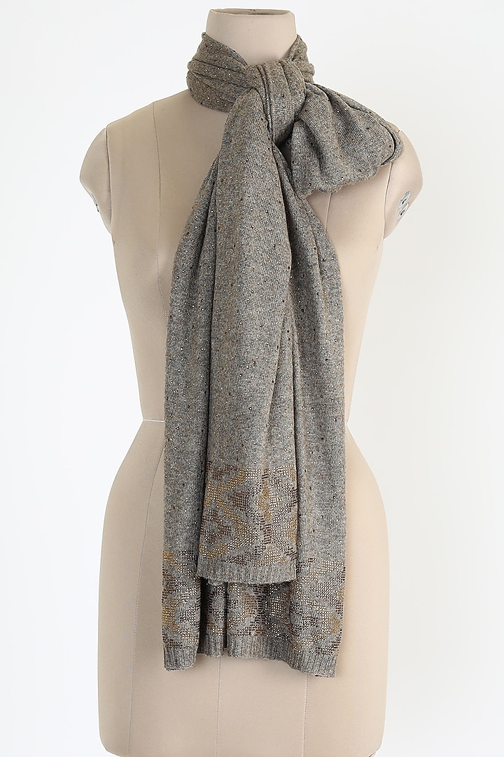 Greyish Brown Shawl With Crystals by Queenmark