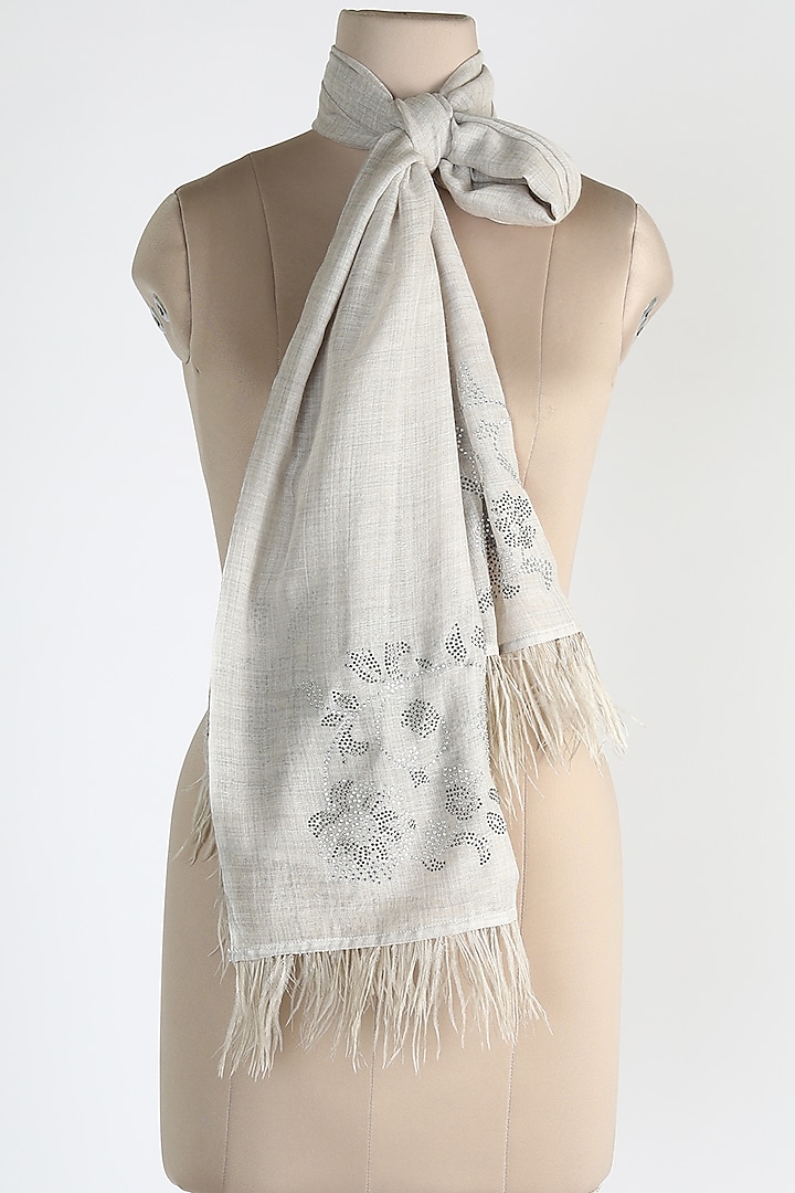 Grey Shawl With Ostrich Feather by Queenmark