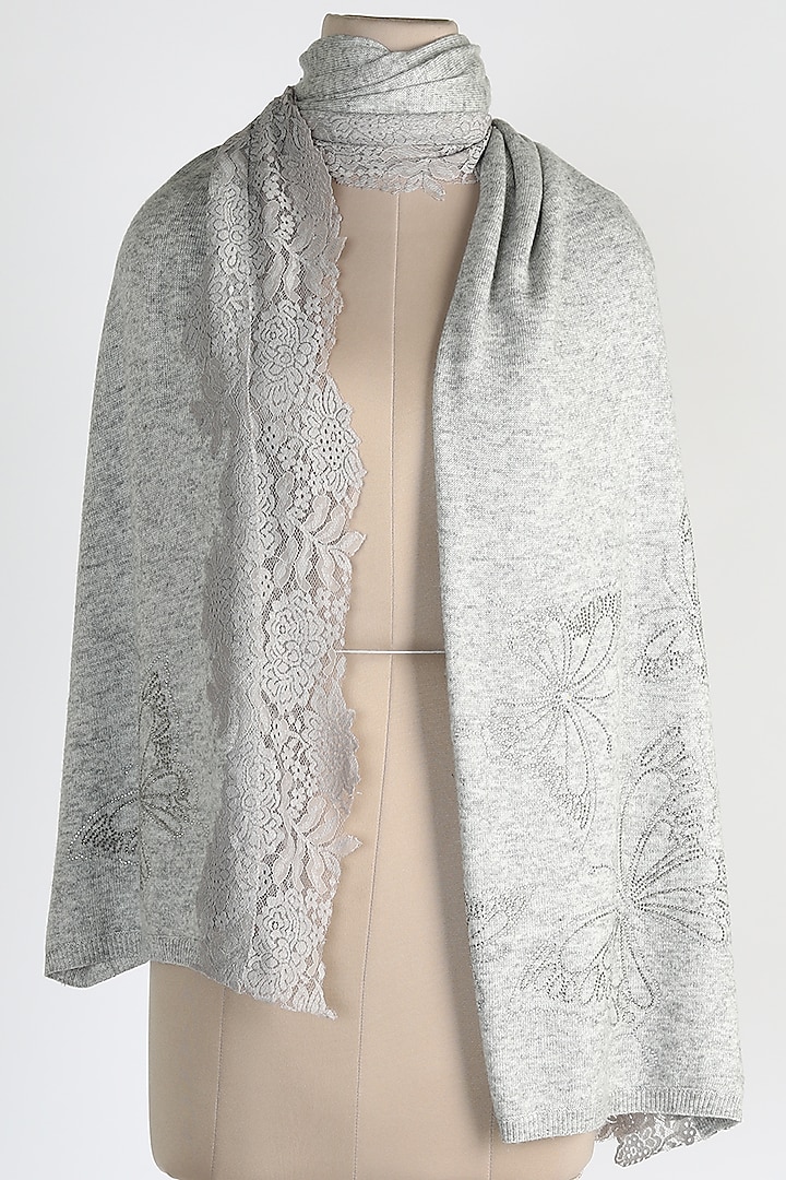 Light Grey Knitted Woolen Shawl by Queenmark